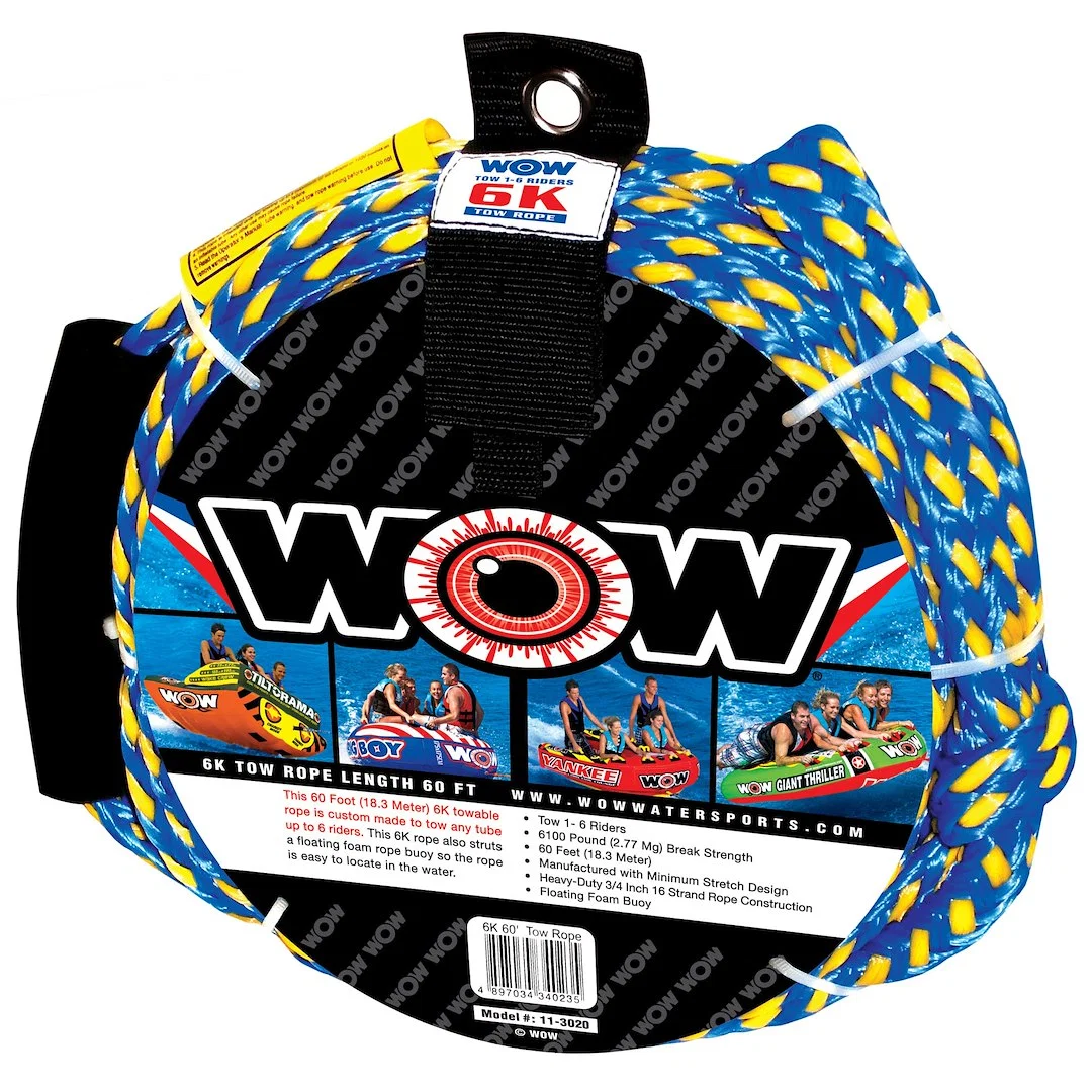 11-3020 – WOW SPORTS Towable Tube Tow Rope, Use To Tow Towable Tube Of 1 To 6 Riders 6100 Pound Breaking Strength 60 ...